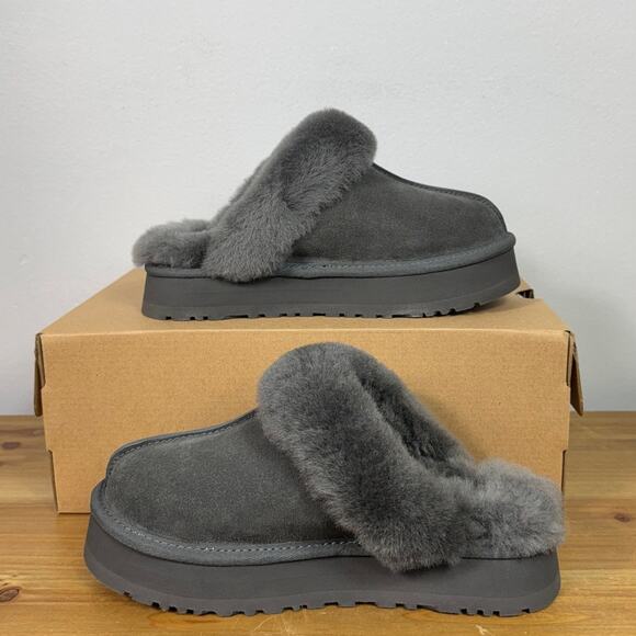 New UGG Women's Disquette Slipper in Charcoal Suede Size 7 - Picture 5 of 9